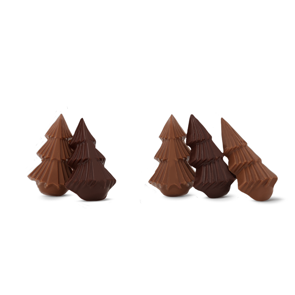 Solid chocolate and caramel spruce trees from the Enchanted Forest.