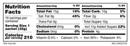 Nutritional Information table for Nutmilk Vegan Hot Chocolate | Hotel Chocolat