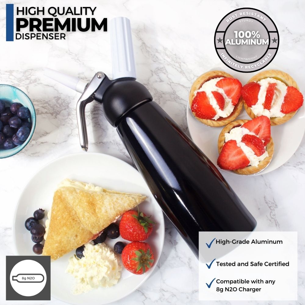 ICO Black Aluminum Whipped Cream Maker Dispenser (1 Pint/0.5L) - Hotel Chocolat - without Chargers - Impeccable-O - Whipper- Color