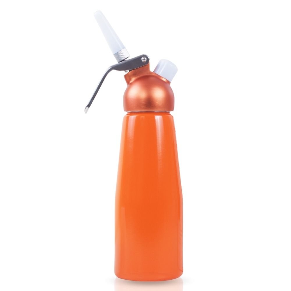 ICO Orange Aluminum Whipped Cream Maker Dispenser (1 Pint/0.5L) - Hotel Chocolat - without Chargers - Impeccable-O - Whipper- Color