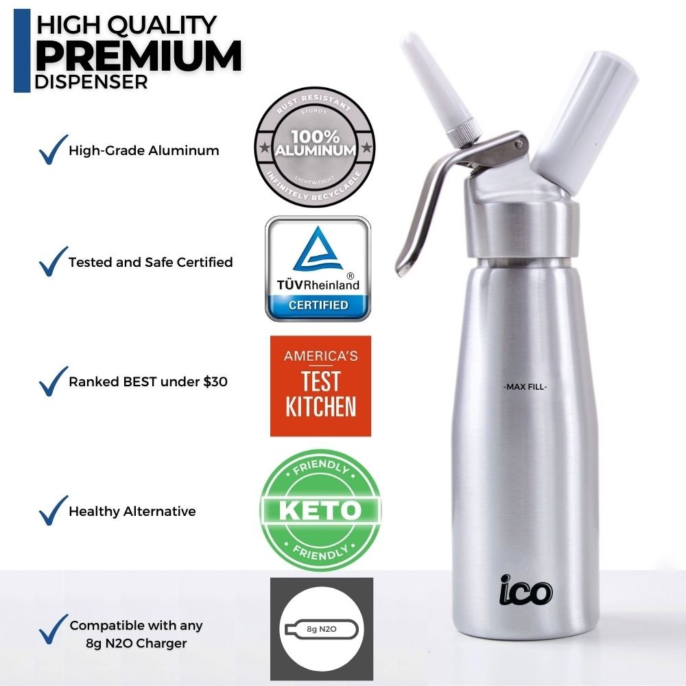 ICO Professional Aluminum Whipped Cream Maker Dispenser (1 Pint/0.5L) - Hotel Chocolat - without Chargers - Impeccable - O
